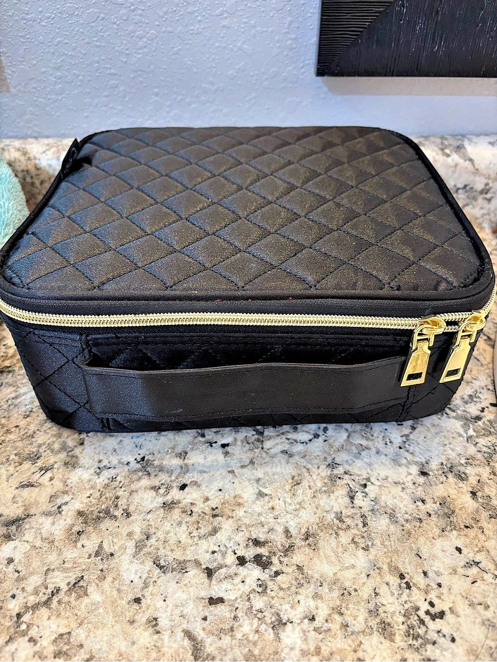 Quilted Cosmetic Organizer in Black & Red Like New